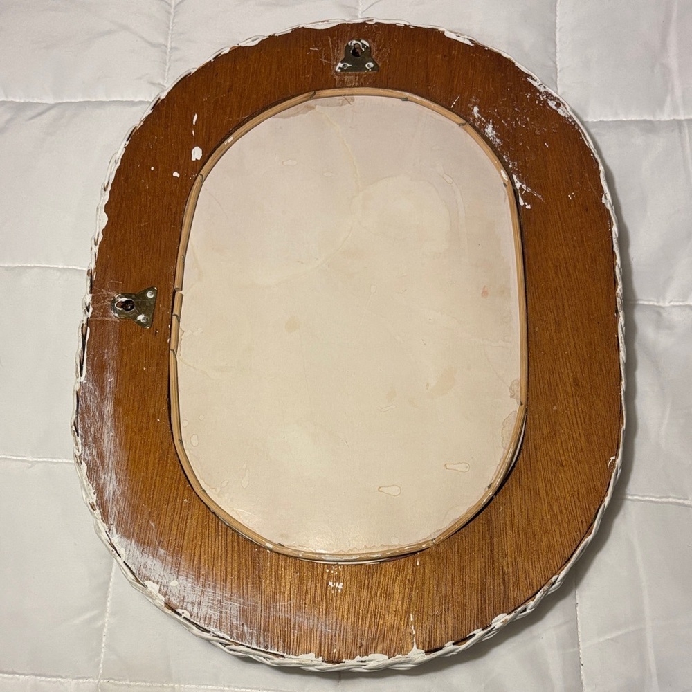 Vintage White Wicker Oval Mirror - Picture 3 of 8